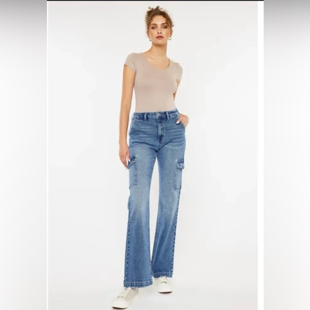 Kancan USA High-Rise Cargo Wide Flare Jeans – Size 25